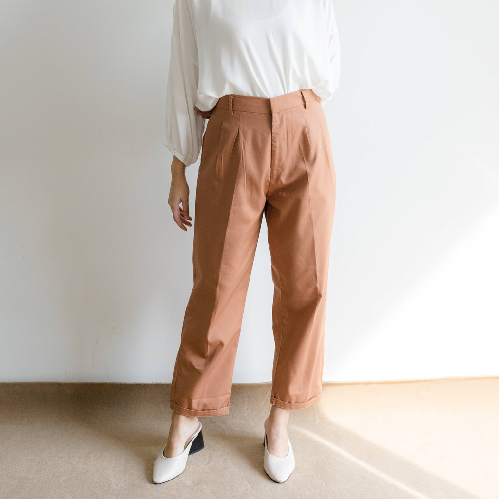 Pleated Pants Camel / Celana Wanita/ Highwaist Size M-XL