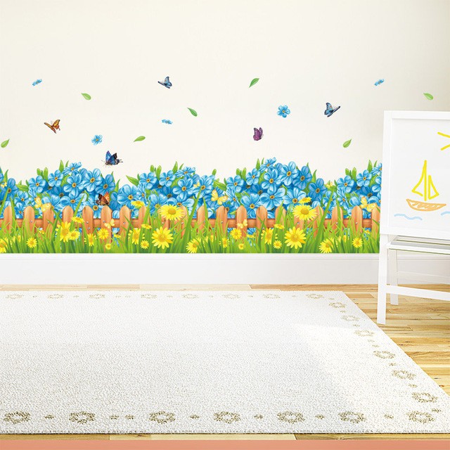 Reliza Wall Sticker Blue Fance Rumput Pagar Biru Stiker Dinding LDR7185