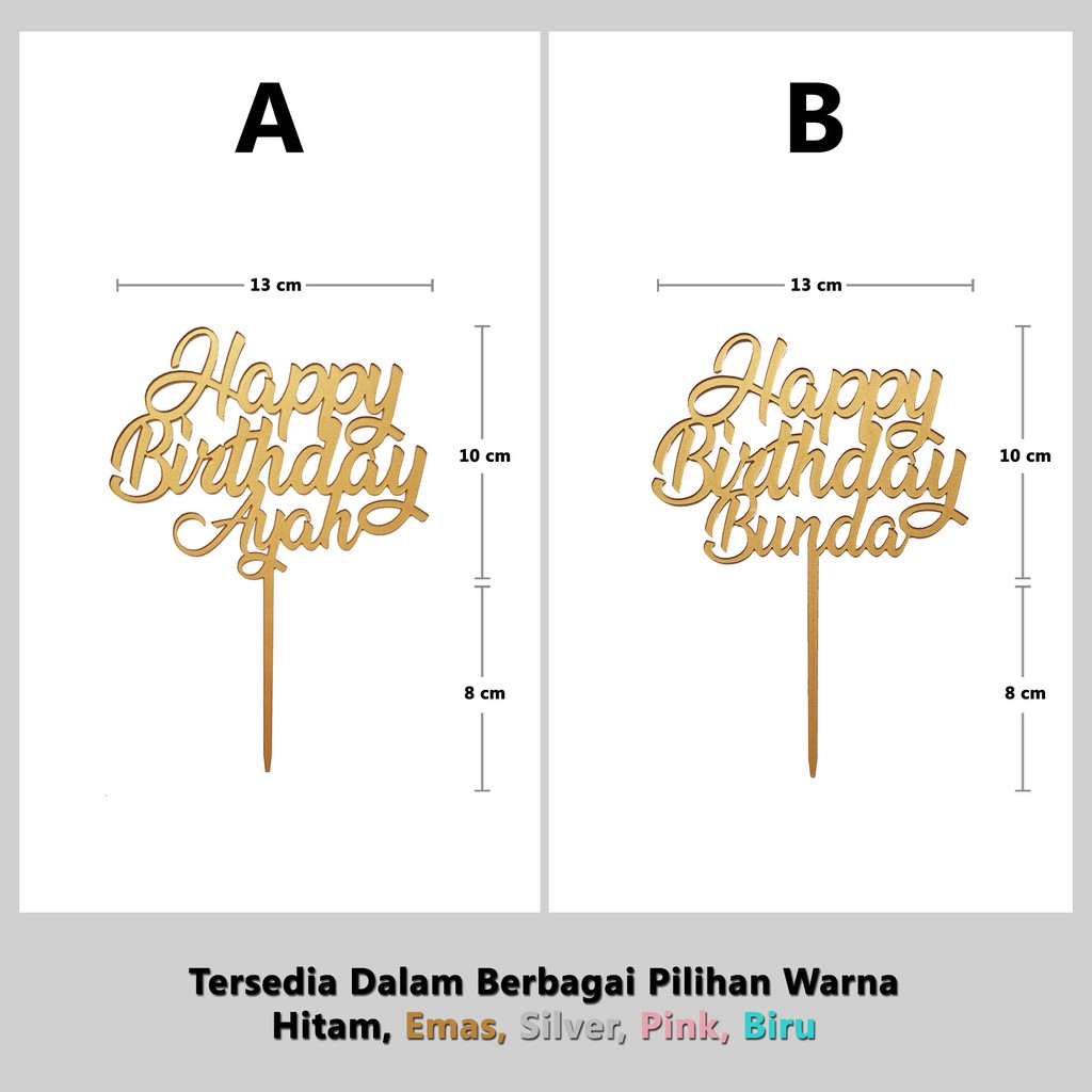 VLT - COD MURAH (BISA GOSEND) CAKE TOPPER / TOPER KUE - HAPPY BIRTHDAY AYAH / BUNDA - ACARA ULANG TA