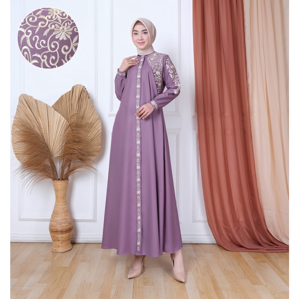 Gamis Katun Premium Madina Dayana Dress Muslim Wanita Motif Bordiran Timbul Plus Payet Permata // Gamis bahan Toyobo Fodu Import High Quality // Dress Kondangan Terbaru 2022