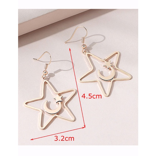 LRC Anting Gantung Fashion Golden Moon Pentagram Earrings Y65605