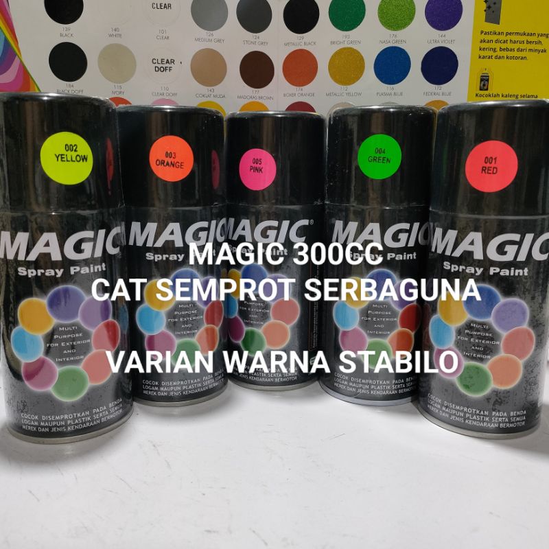 Magic Spray Paint Pilox Pilok Magic Ready Berbagai Varian Warna Stabilo Green Orange Red Pink Yellow Kuning Merah hijau Clear Putih 300cc Cat Semprot Serbaguna Magic