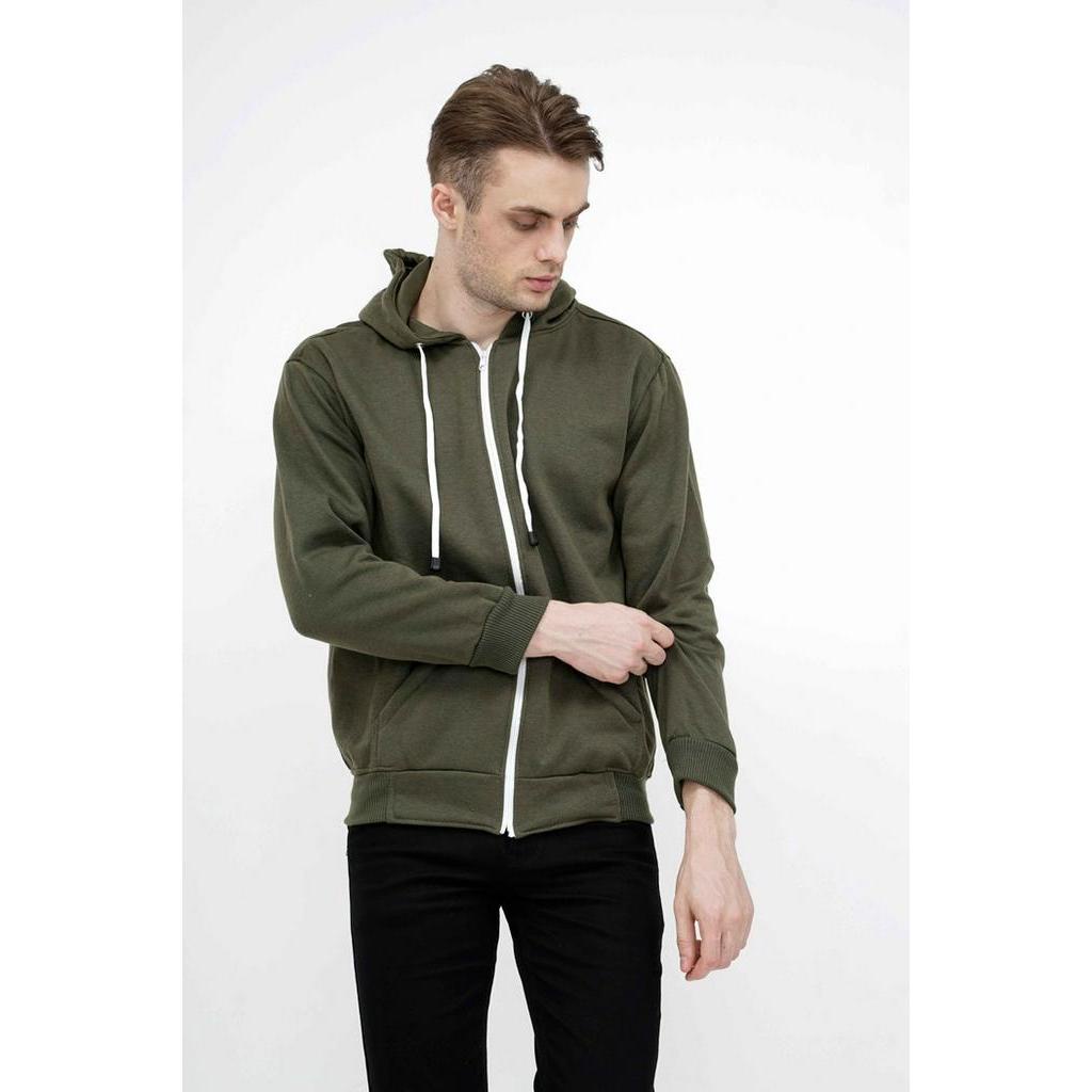 Houseofcuff Jaket Polos Hoodie Zipper Sweater Warna hijau army