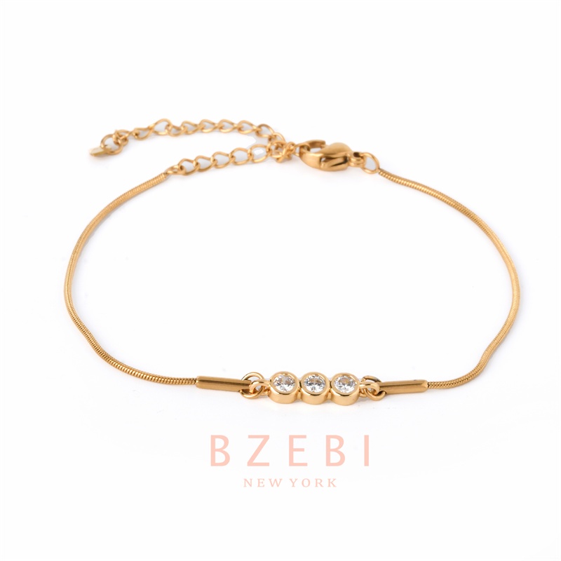 Bzebi Gelang Titanium Steel Lapis Emas 18k Hias Berlian Imitasi Gaya Korea Untuk Wanita 299b