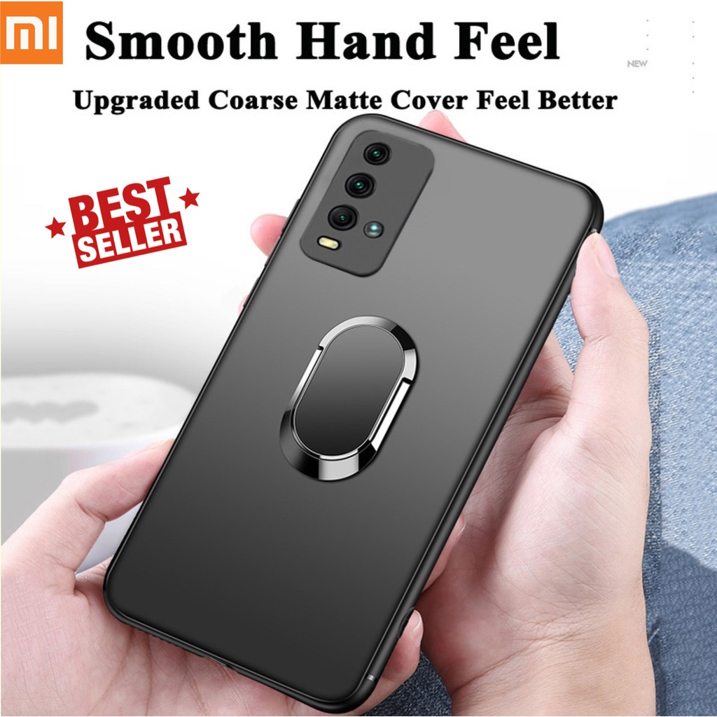 Xiaomi redmi 9T Macaron RING magnetic stand soft case polos hitam with ring slim matte