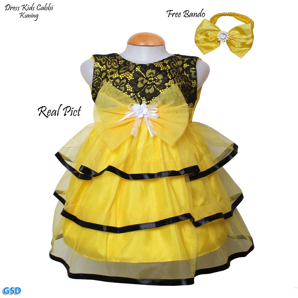 Dress Kids Cabbi/ Free Bando Gaun Pesta Anak Bayi Umur 9 - 12 Bulan/ Baju Anak Bayi Best Seller !!!