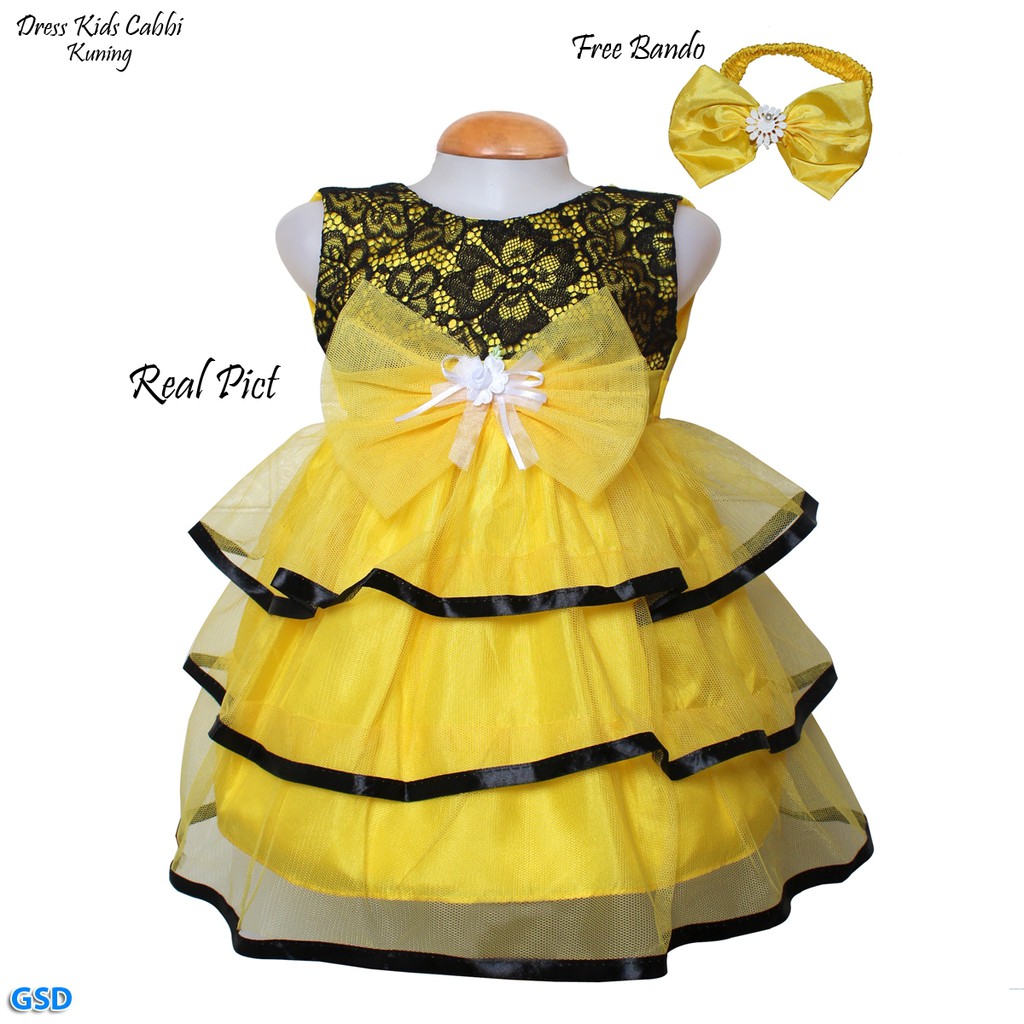 Dress Kids Cabbi/ Free Bando Gaun Pesta Anak Bayi Umur 9 - 12 Bulan/ Baju Anak Bayi Best Seller !!!