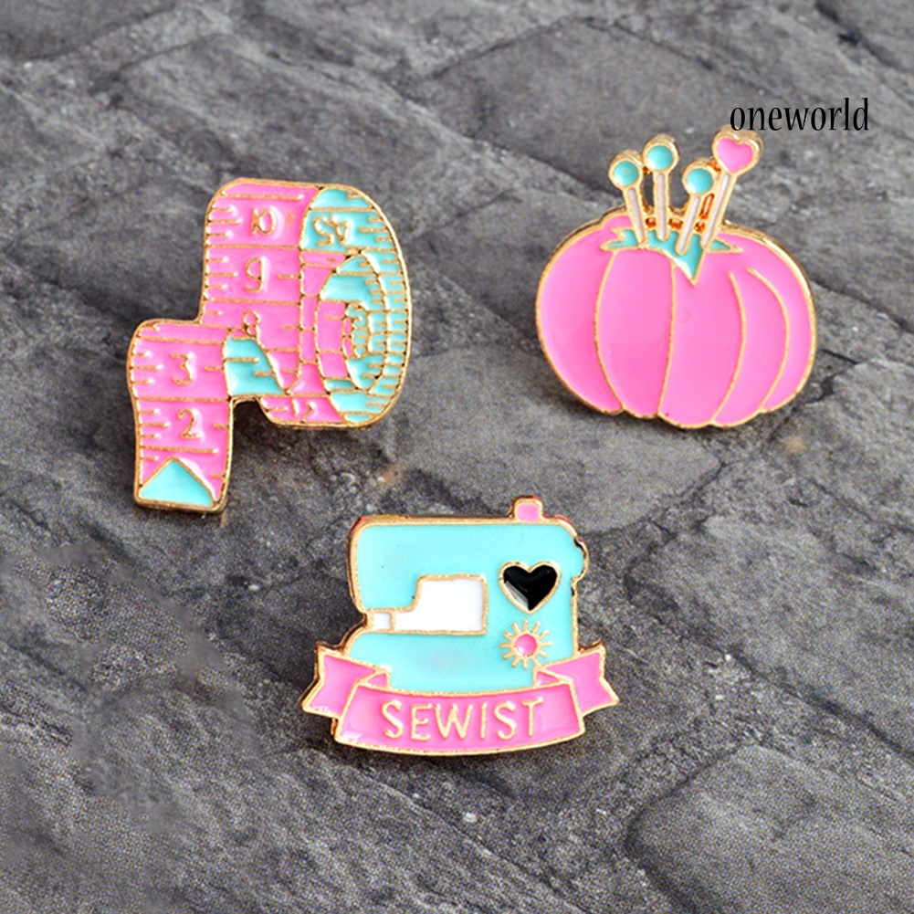 OW@ Cute Unisex Sewing Machine Tape Measure Pumpkin Brooch Pin Jacket Badge Decor