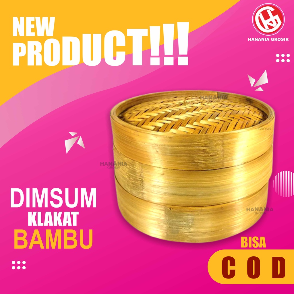 Streamer Klakat Bambu Dimsum 20 cm | Kukusan Bambu - 2 Wadah + 1 Tutup