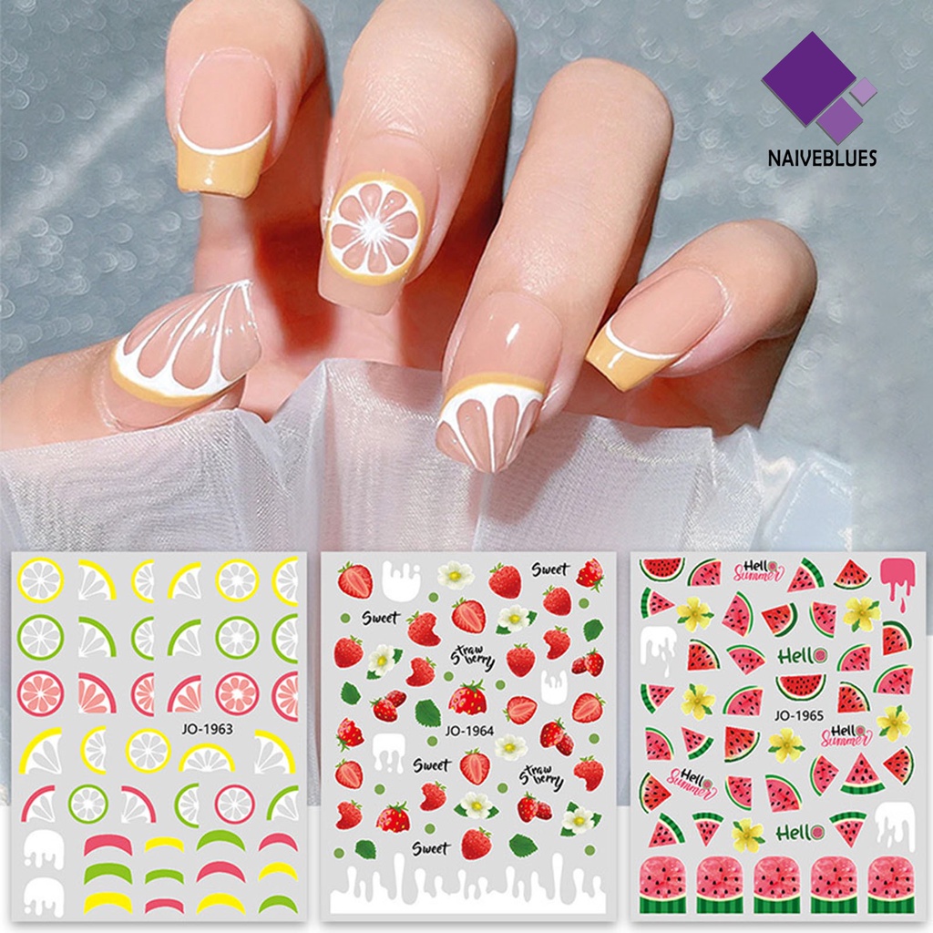 Naiveblue &gt; Stiker Kuku Ultra Tipis Motif Buah Ceri / Strawberry Untuk Nail Art