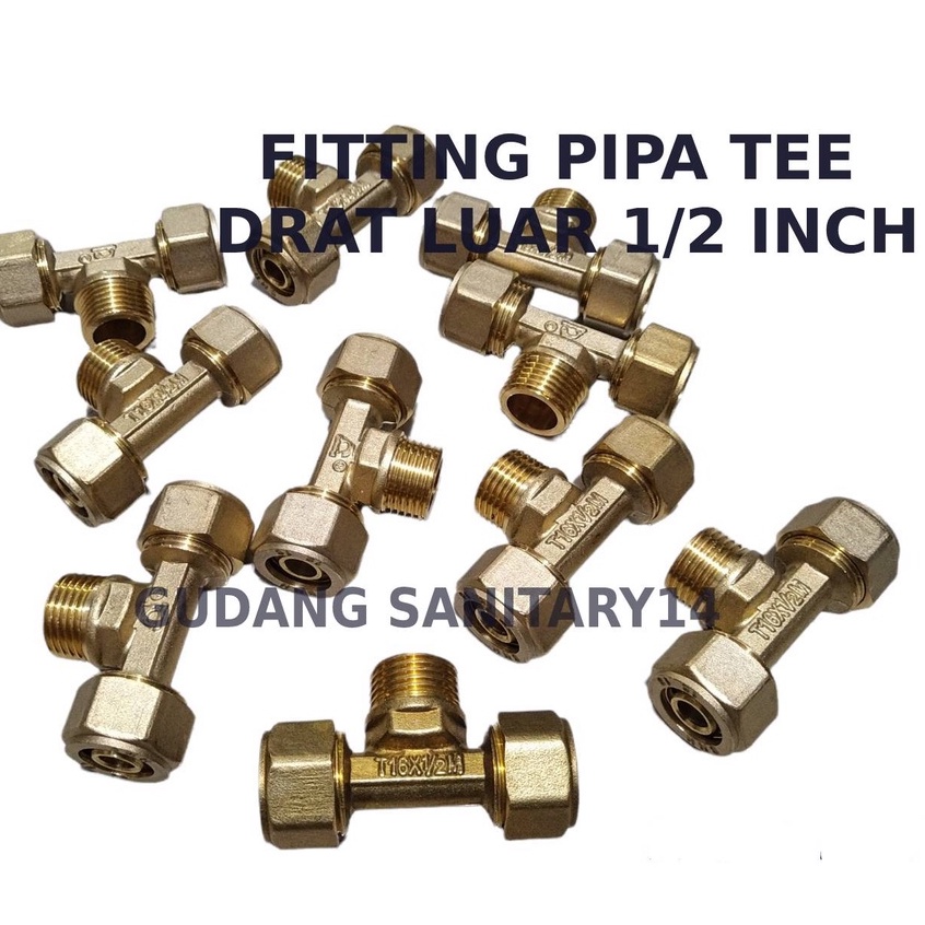 Fitting pipa air panas drat luar 1/2 inch nepel tee drat luar kuningan air panas T16X1/2M
