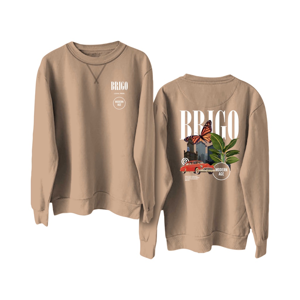 BRIGO Basic Sweatshirt  Modern age II Sweater Crewneck BRIGO Modern age  Sablon DTF Fleece Cotton II SIZE M-XXL (Pria &amp; Wanita) Free stiker&amp;Gantungan Kunci