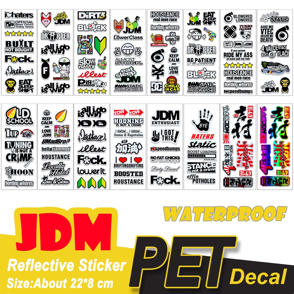 JDM 3M Reflective Car Emblem Logo Sticker Motorcycle Side Waterproof Decal Helmet Decor