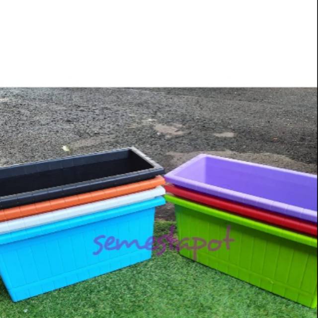 Pot bunga plastik gentong panjang UK 50 cm motif kayu warna warni