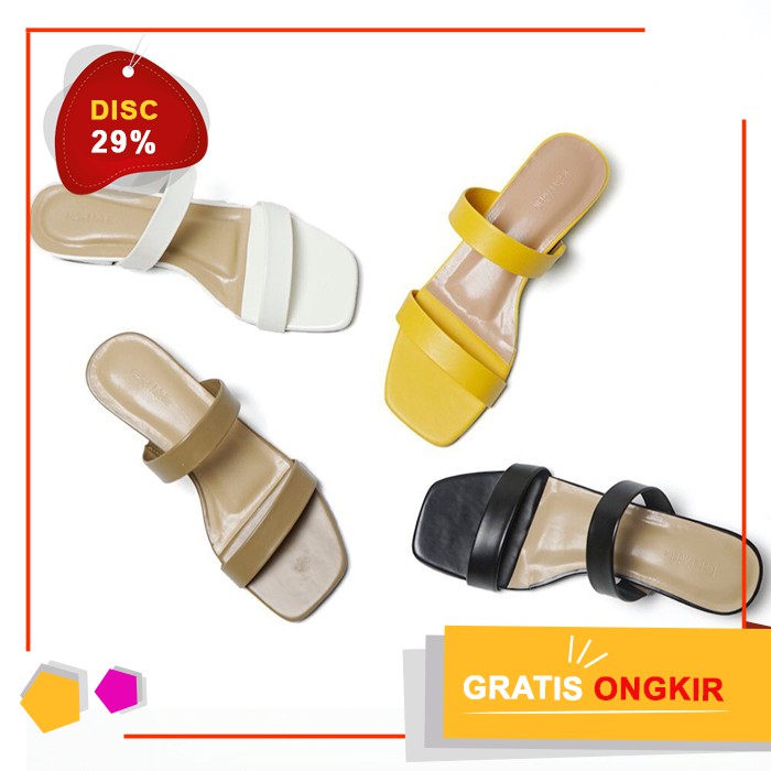 ISABELA ADELIA  - SANDAL SLIP ON WANITA DEWASA SOL NON SLIP HAK 3CM ISABEL ADELIA JANETA HITAM PUTIH