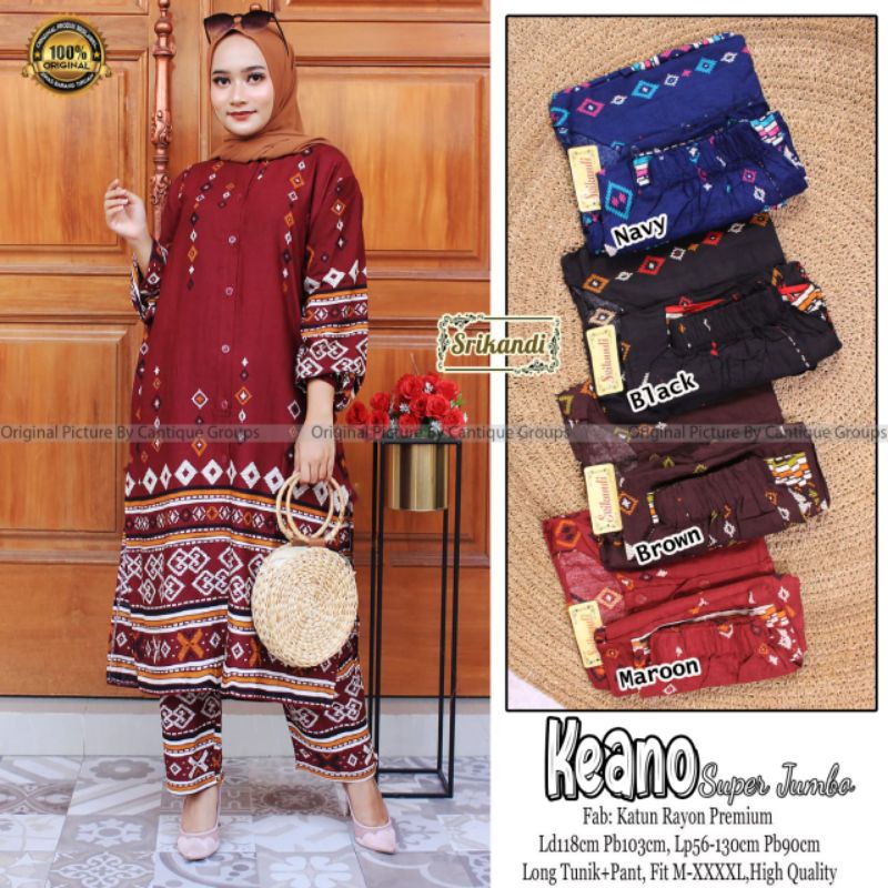 Keano Set/Baju Setelan Tunik  Wanita Jumbo by Srikandi/Setelan Tunik Rayon Jumbo Murah/Oneset Rayon 