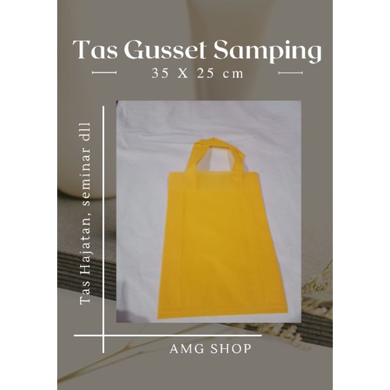 

(1 LUSIN = 12 PCS) Goodie Bag Tas Gusset Samping 25x35x8 cm / Tas Hajatan / Tas Seminar / Tas Spunbond / Goodiebag