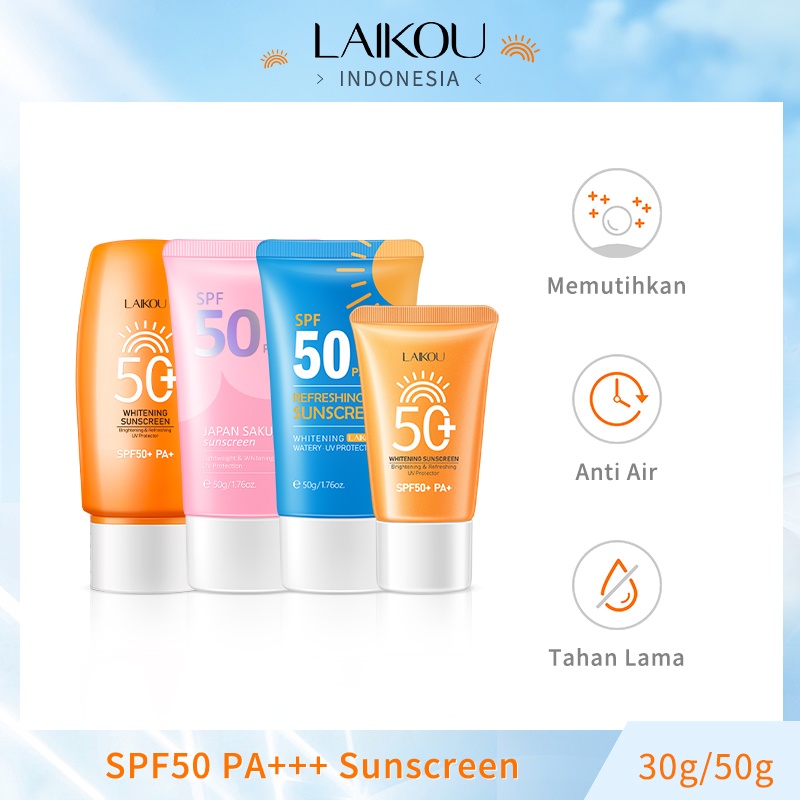 LAIKOU Sakura Whitening Sunscreem Tahan Air SPF50 Sunscreen Menyegarkan Wajah Tubuh