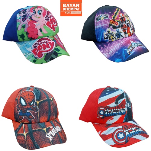 Topi Baseball Anak Print Depan Karakter Avengers / Hello Kitty / Little Pony / Power Rangers Usia 1-8 Tahun