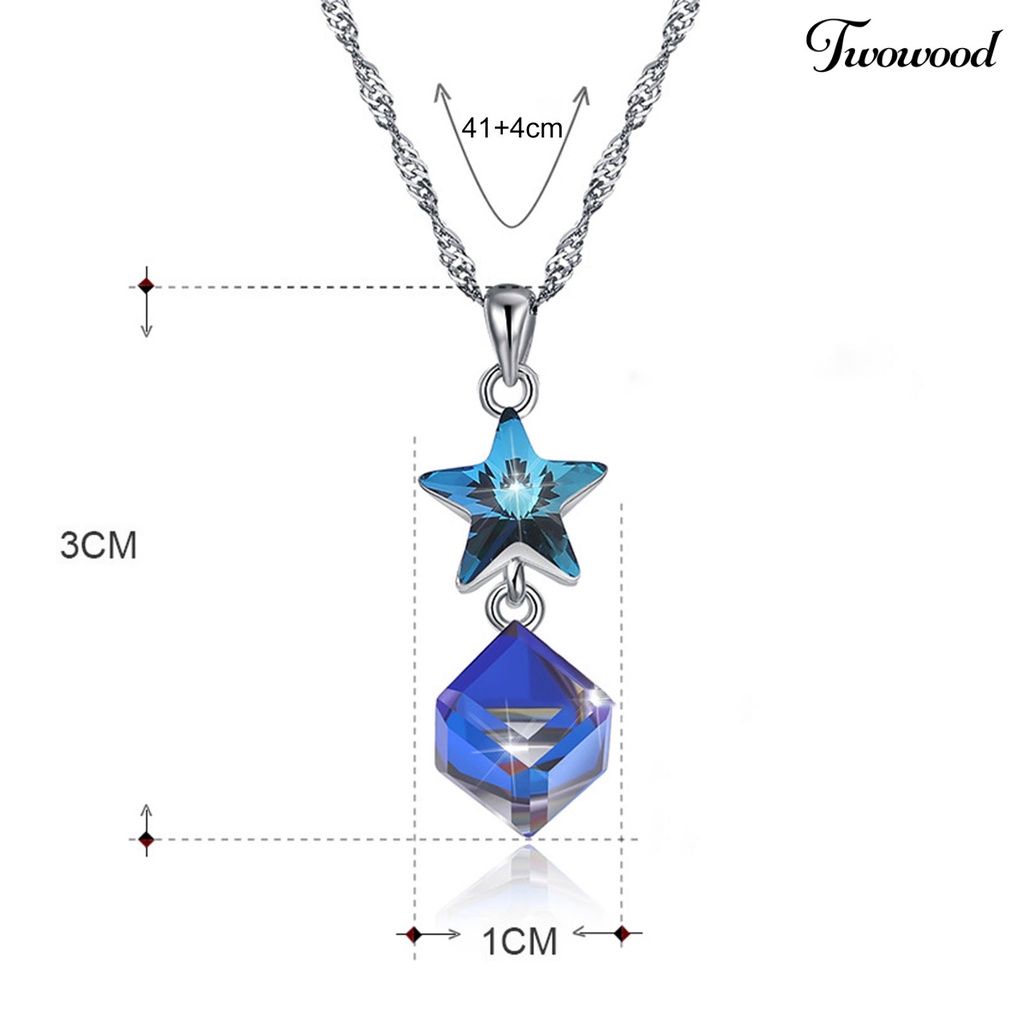 Kalung Choker Silverhoo Liontin Bintang Kristal Tiruan Biru Persegi Tahan Lama Untuk Wanita