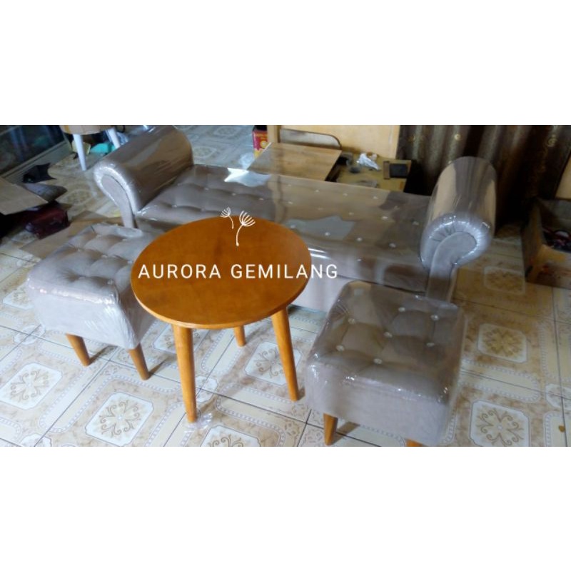 1 SET ( 1 SOFA PANJANG + 2PCS STOOL KOTAK + 1 MEJA)
