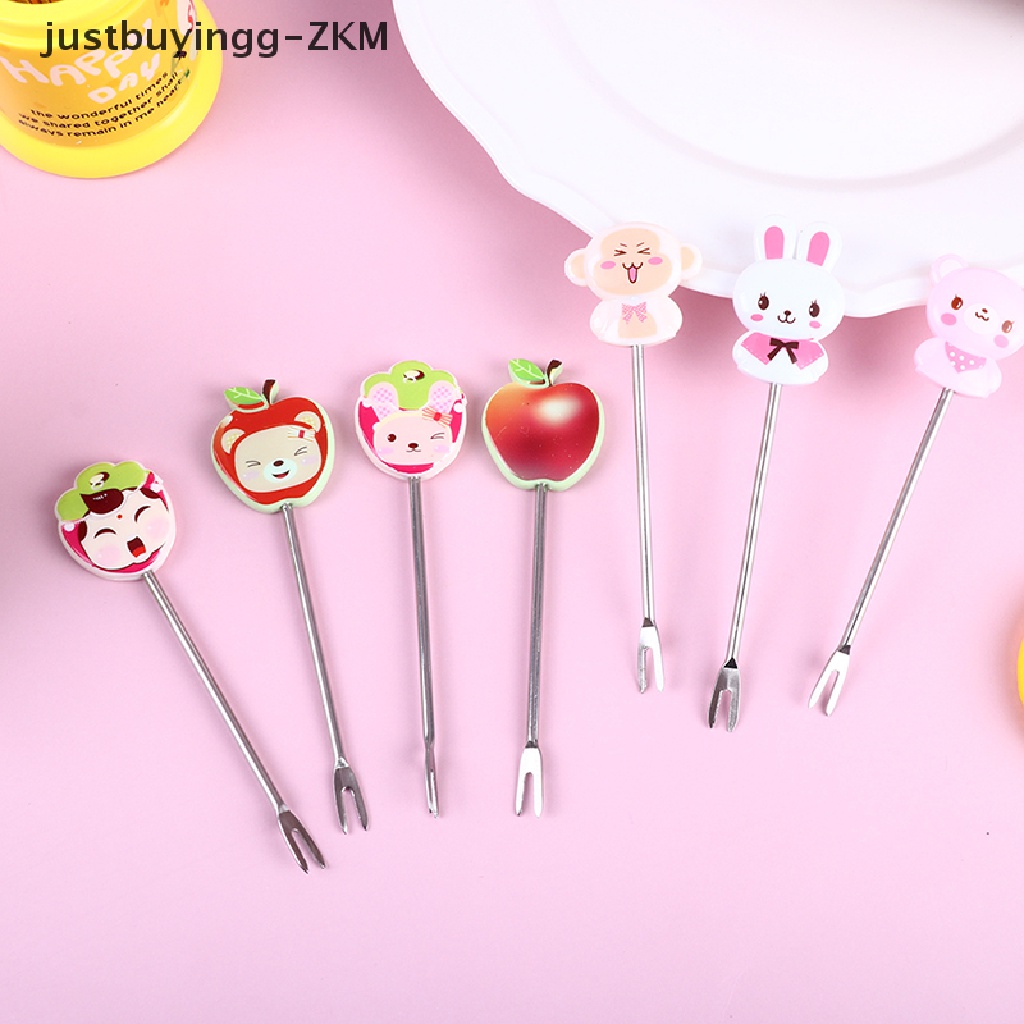 [justbuyingg] 1Set Stainless Steel Fruit Fork Animal Rainbow Fruit Dessert Fork w/Storage Jar [zkm]