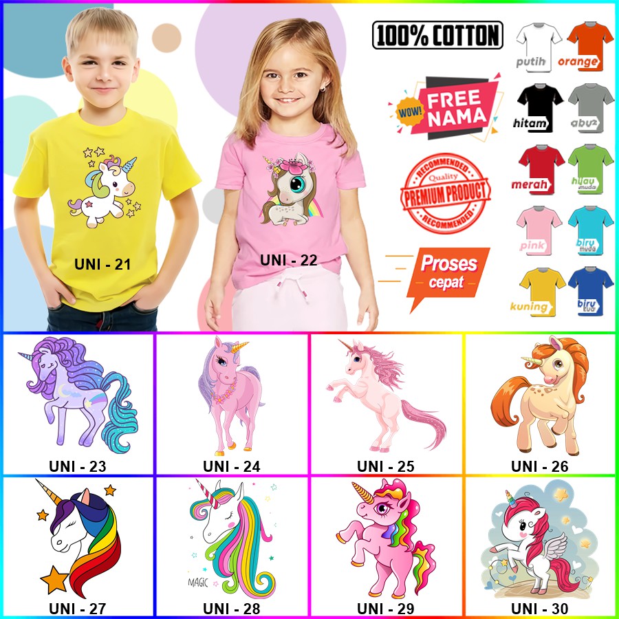 Baju Kaos ANAK DAN DEWASA KUDA UNICORN COUPLE ULANG TAHUN ULTAH (FREE NAMA)