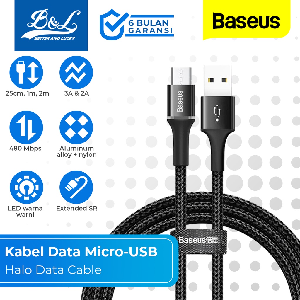 BASEUS Kabel Data Micro-USB Breathing Color LED HALO DATA CABLE
