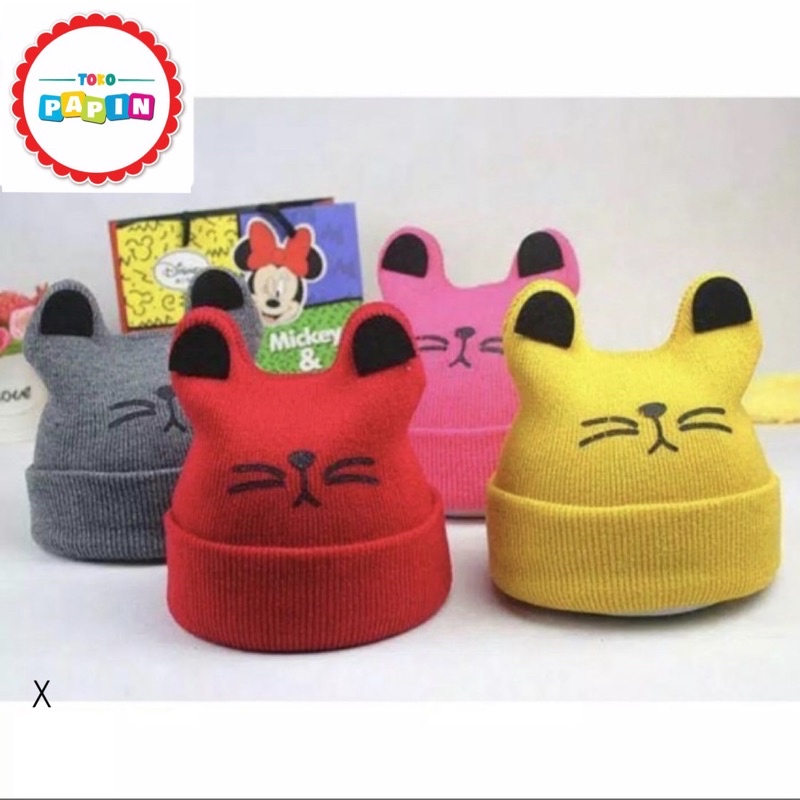 Cat Hat Topi Kupluk Kucing Lucu Anak Bayi Bahan Rajut Kupluk anak motif