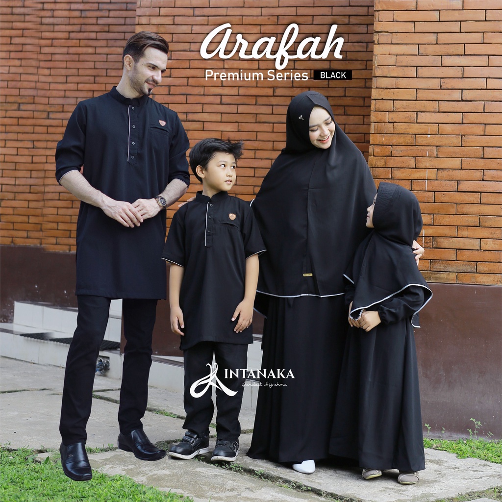 Gamis Sarimbit Keluarga Couple Ayah Ibu Anak set Syari Khimar Niqab Hitam Koko Arafah Intanaka