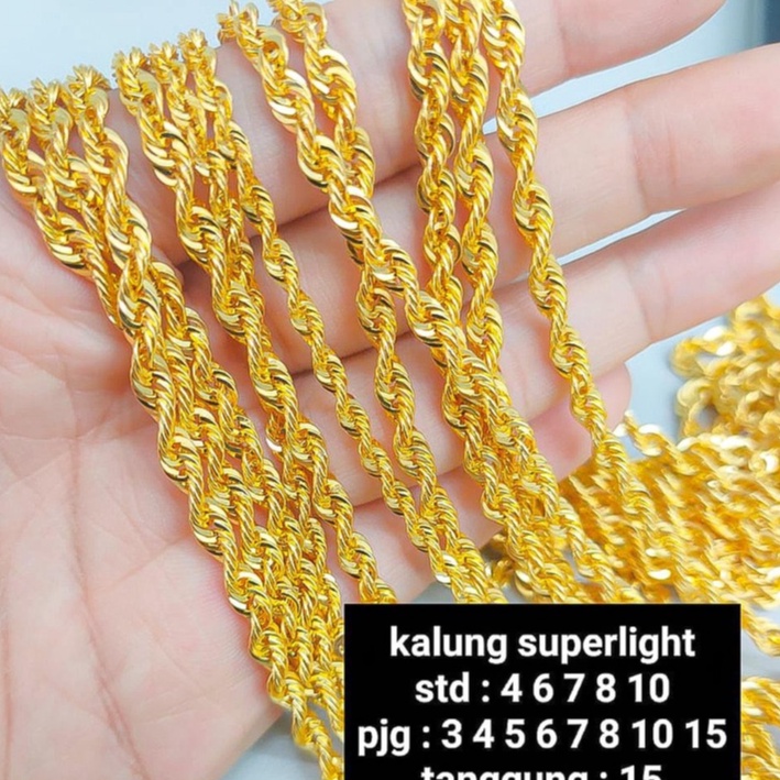 Kalung panjang anak dan dewasa emas asli kadar 700 70% 16k model rantai tambang superlight kuning pria wanita gold