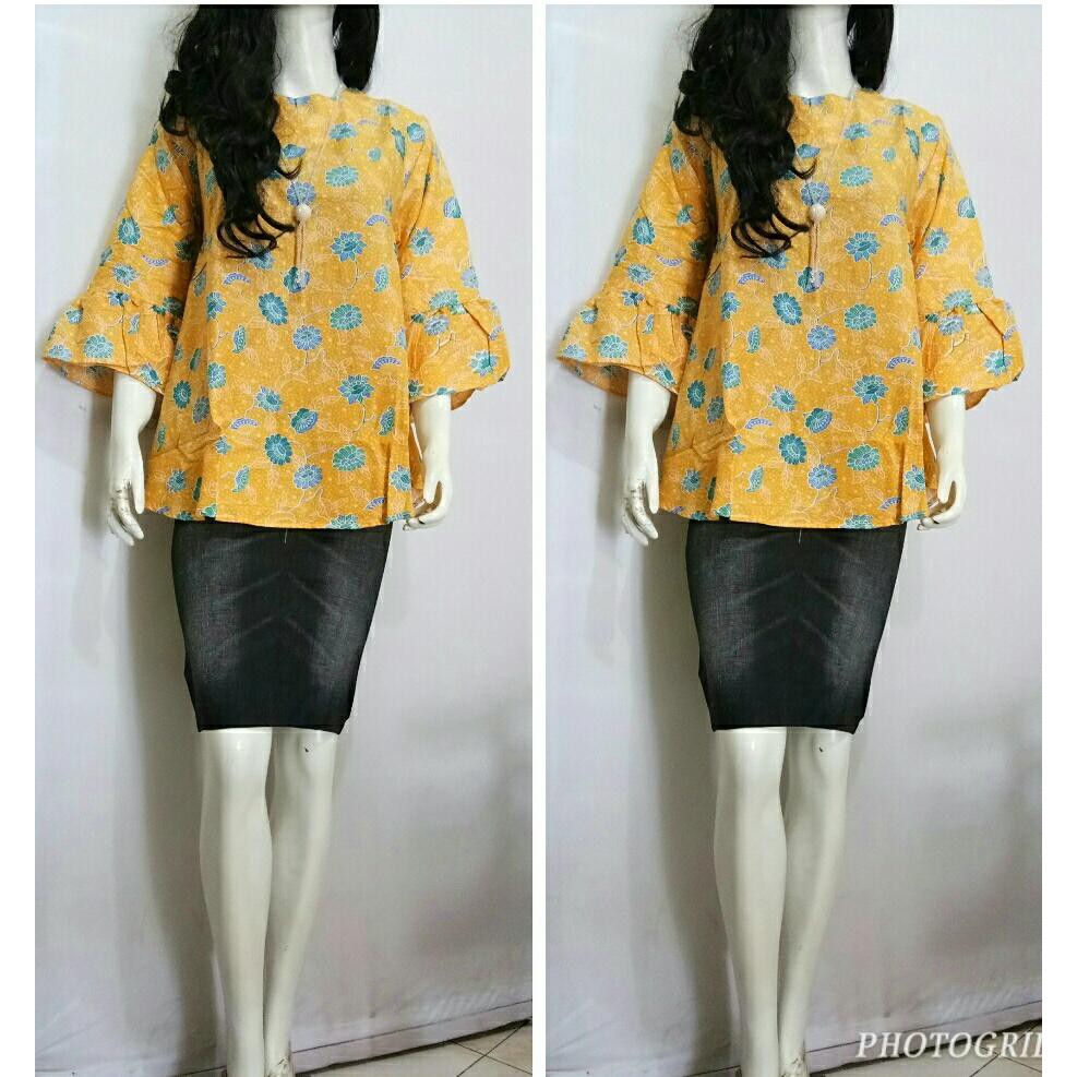 blouse batik blus batik bahan katun warna kuning