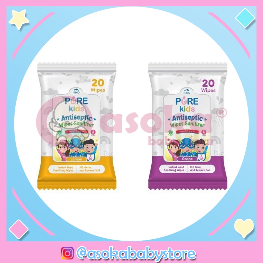 Pure Baby Kids Antiseptic Wipes Sanitizer 20's Buy 1 Get 1 ASOKA