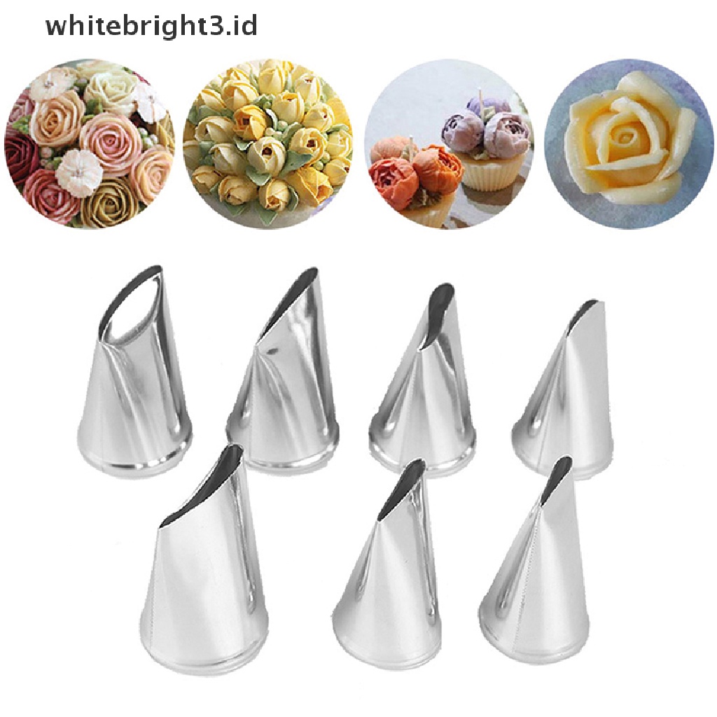 (whitebright3.id) 7pcs / set Spuit Piping Icing / Krim Bentuk Bunga Mawar / Tulip Untuk Dekorasi Kue