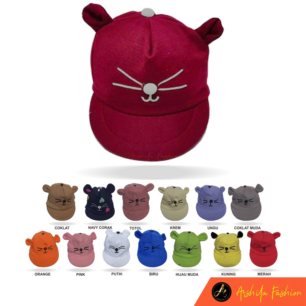 Topi Bayi Karakter Kucing / Topi Kucing Bayi /  Arshila_fashion-Maroon