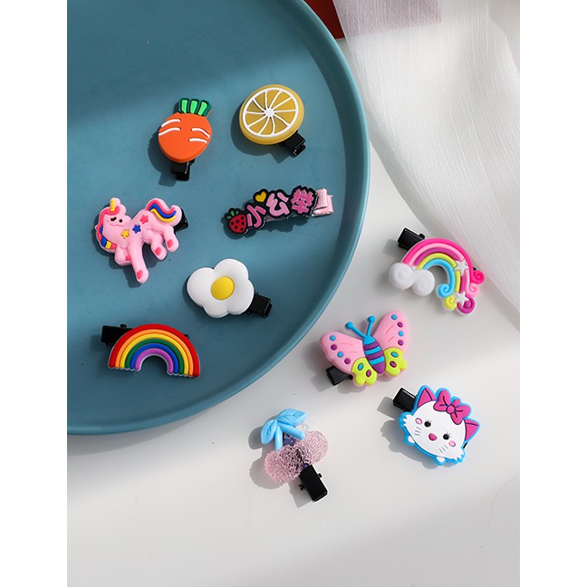 LRC Jepit Rambut Fashion Color Alloy Soft Pottery Poached Egg Rainbow Butterfly Duckbill Clip K8585