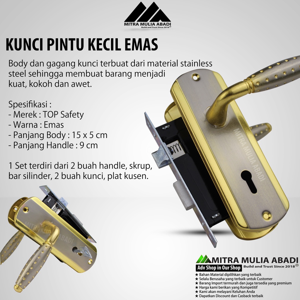 Kunci Pintu Kecil Top Safety Lock 15 cm Komplit Premium Royale