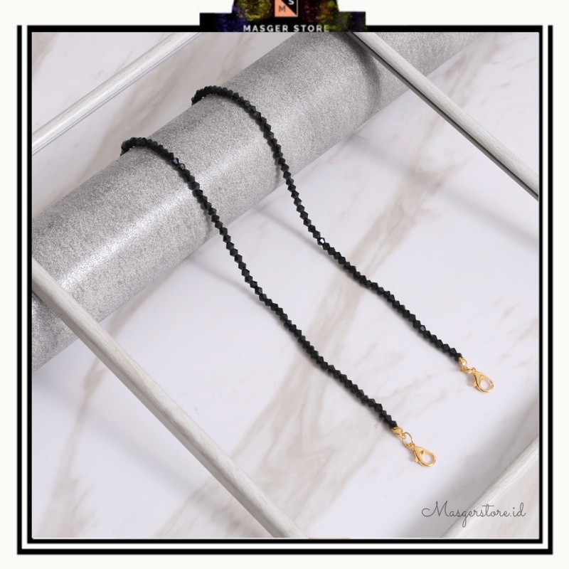 Kalung Strap Masker Tali Masker Kalung Mask Chain-Black Crystal