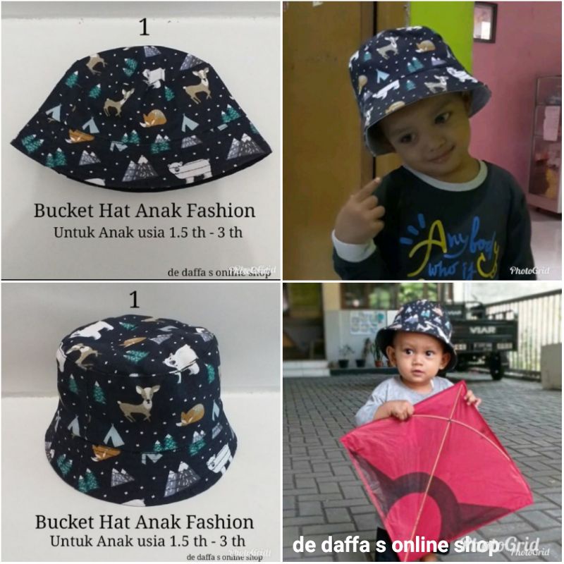 Topi Bucket Hat Anak Fashion Full Print  Kanvas Aneka Motif Fisherman