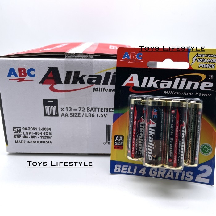 Batu Baterai ABC Alkaline AA / A2 Battery 1.5V (4+2) 1 Box