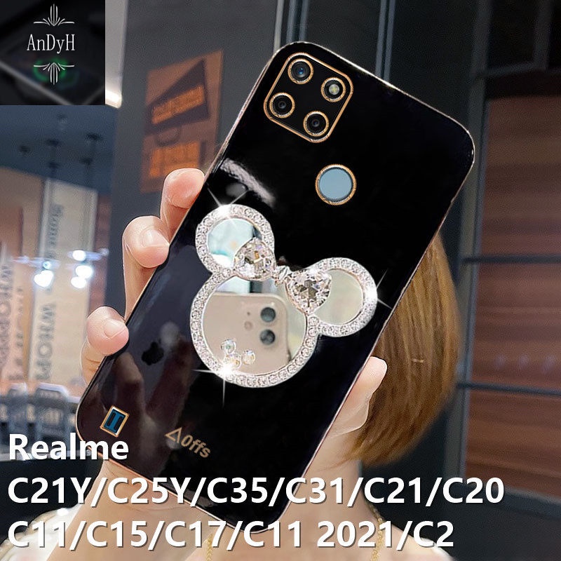 Case Handphone Motif Minnie Mouse Aksen Cermin Untuk Realme C21Y / C25Y / C35 / C31 / C11 / C11 / 2021 / C2 / 5Pro