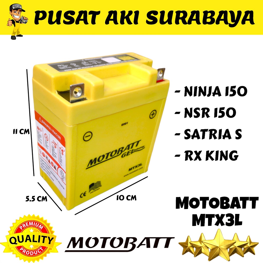 ⭐⭐⭐⭐ ORIGINAL ACCU MOTOBATT MTX3L AKI GEL KERING MOTOR RX KING NINJA 150 BATERAI MF BEBAS PERAWATAN YUASA YB3L GS ASTRA-1