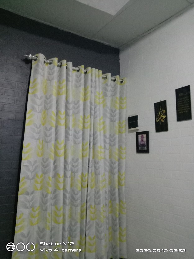 Gorden Blackout Amanda Kuning Abu 12 Lubang Smokring,6 Gelembung Free Hook