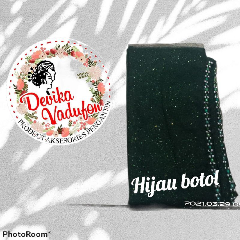 SLAYER veil HIJAB PENGANTIN  kerudung /selayer  tuile gliter mutiara, wisuda, ondangan, pesta-Hijau botol