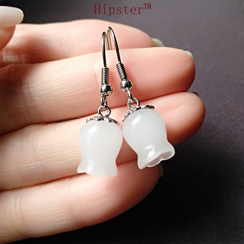 New Hot Sale Exquisite Light Luxury Ancient Style Hetian Jade Flower Earrings