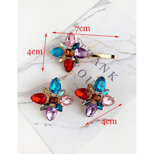 LRC Anting Tusuk Fashion Alloy Diamond Drop Square Earrings F72344