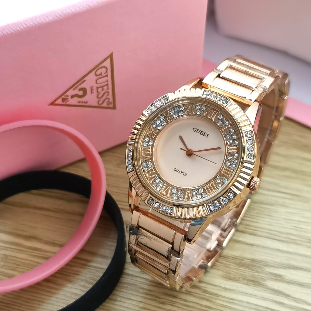 GROSIRAN JAM TANGAN GUESS YL6151 + GELANG TALI RANTAI - JAM TANGAN WANITA INCLUDE BOX ORIGINAL