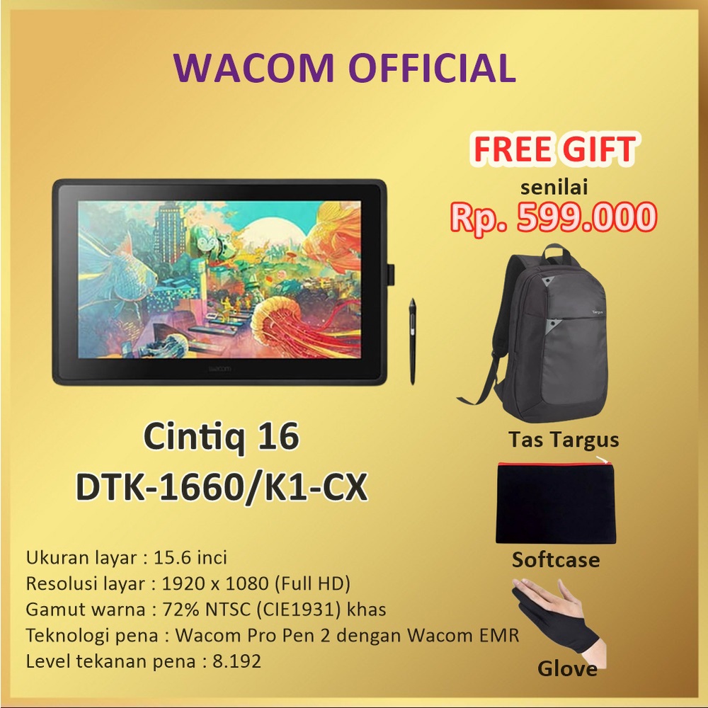 Wacom Cintiq 16 DTK-1660/K1-CX 16&quot; Inch DTK 1660 K1 CX DTK1660