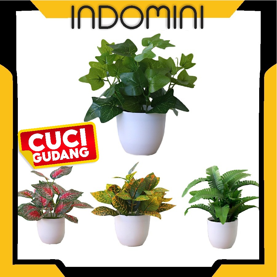 INDOMINI R313 Tanaman Hias Indoor Plastik Pot Bunga Artificial Daun Rambat Dekorasi Monstera Kering