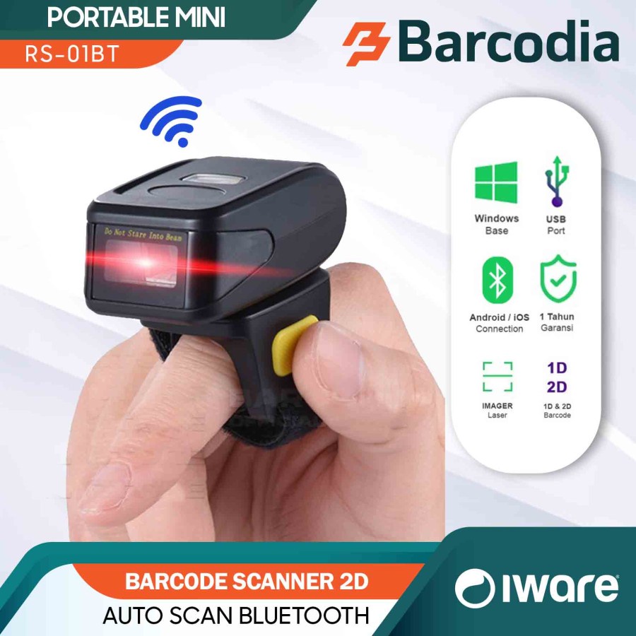 Scanner Bluetooth &amp; USB Barcode 1D / 2D IWARE RS01BT Scanner Cincin